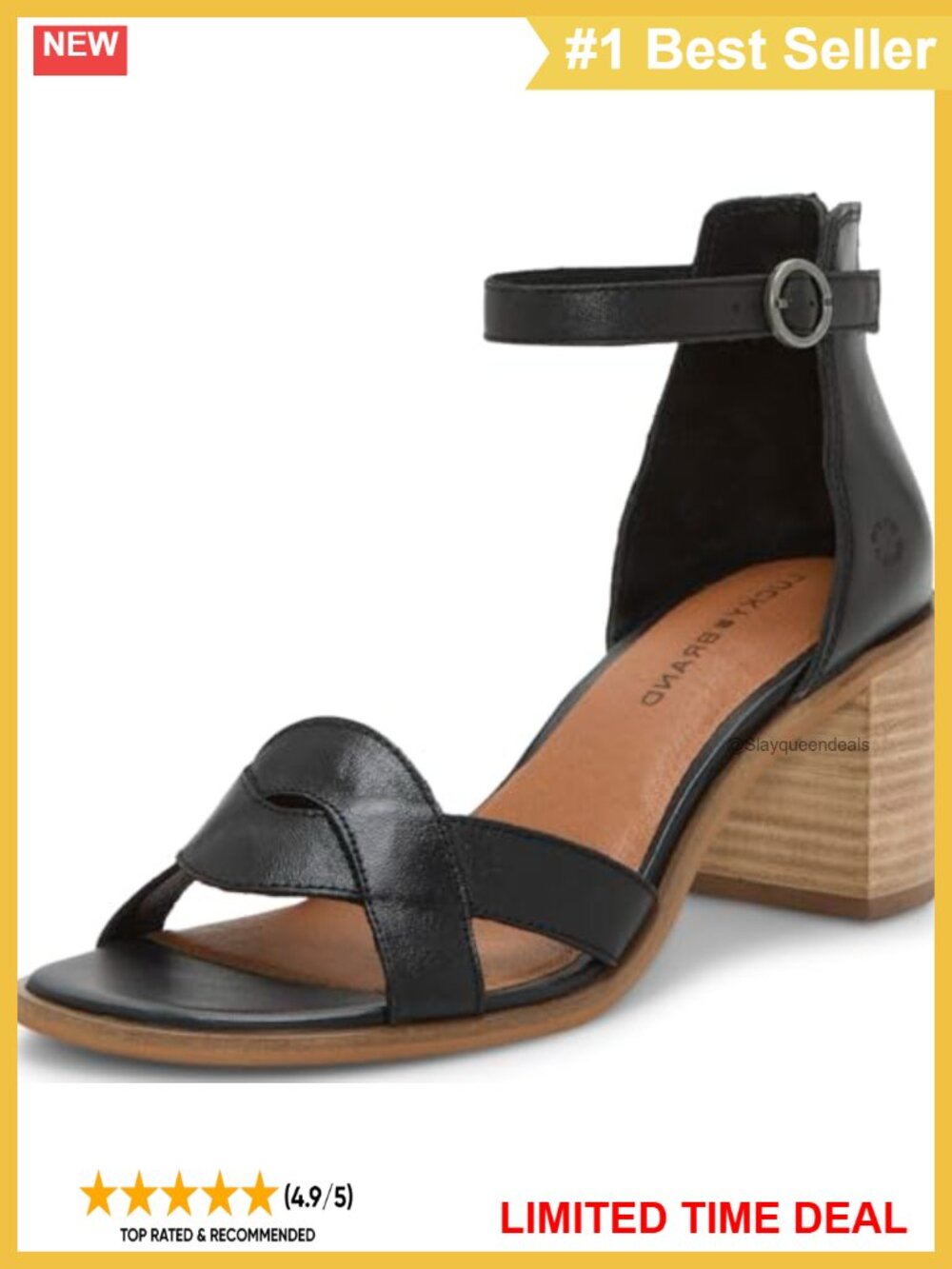 Lucky Brand Sarwa Leather Ankle Strap Block Heeled Sandals